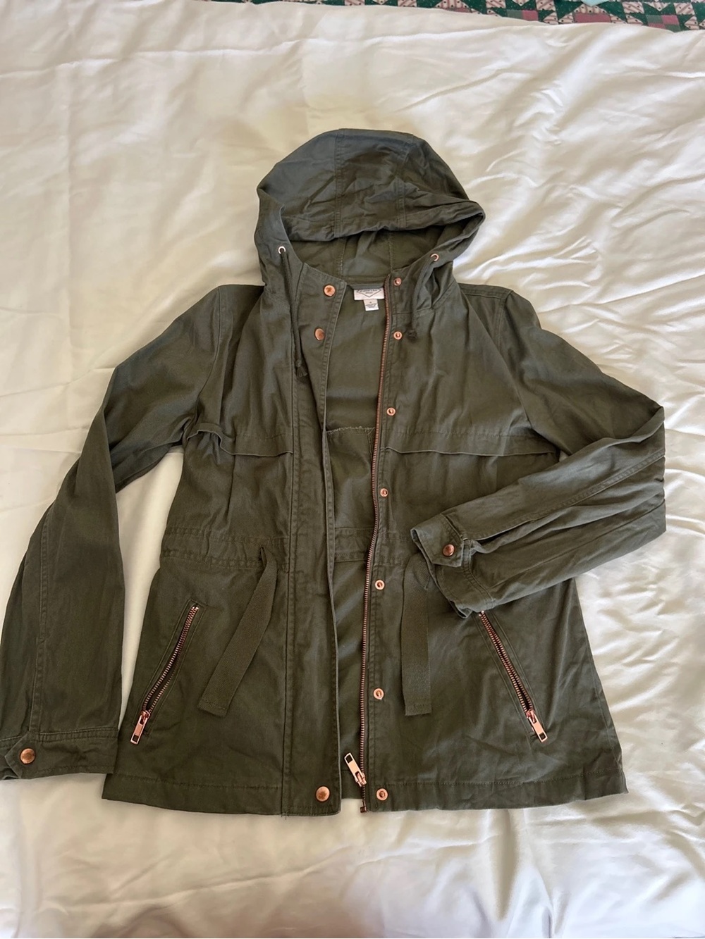 St. John's Bay Olive Utility Jacket with Rose-Tone Hardware